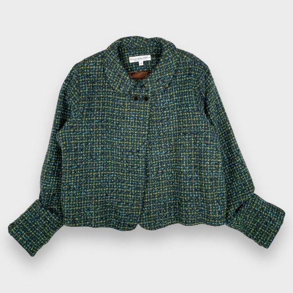 Anna Marie Rice Pita Vintage Wool Tweed Crop Blazer Jacket Blue/Green Women's 2 - Picture 1 of 12
